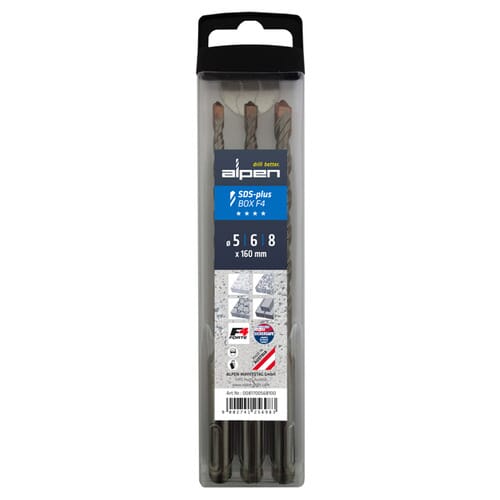 Alpen Series 817 Sds Plus 2 Flute Masonary Drill (Set Of 3)  5, 6, 8 X 160Mm