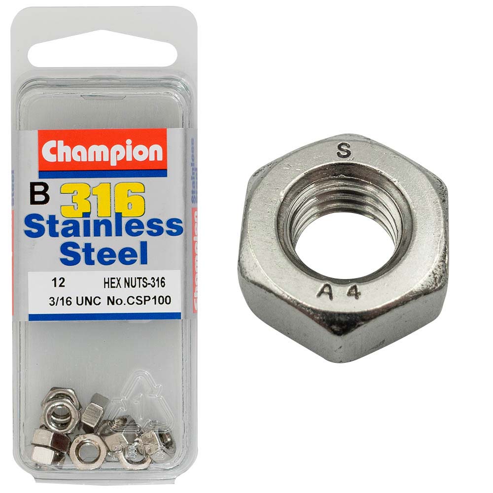 Champion 3/16In Unc Hex Nut - 316/A4 (C)