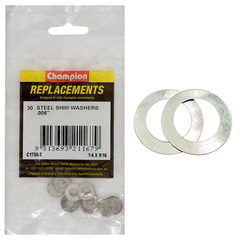 Champion 1/4In X 9/16In X .006In Shim Washer -30Pk