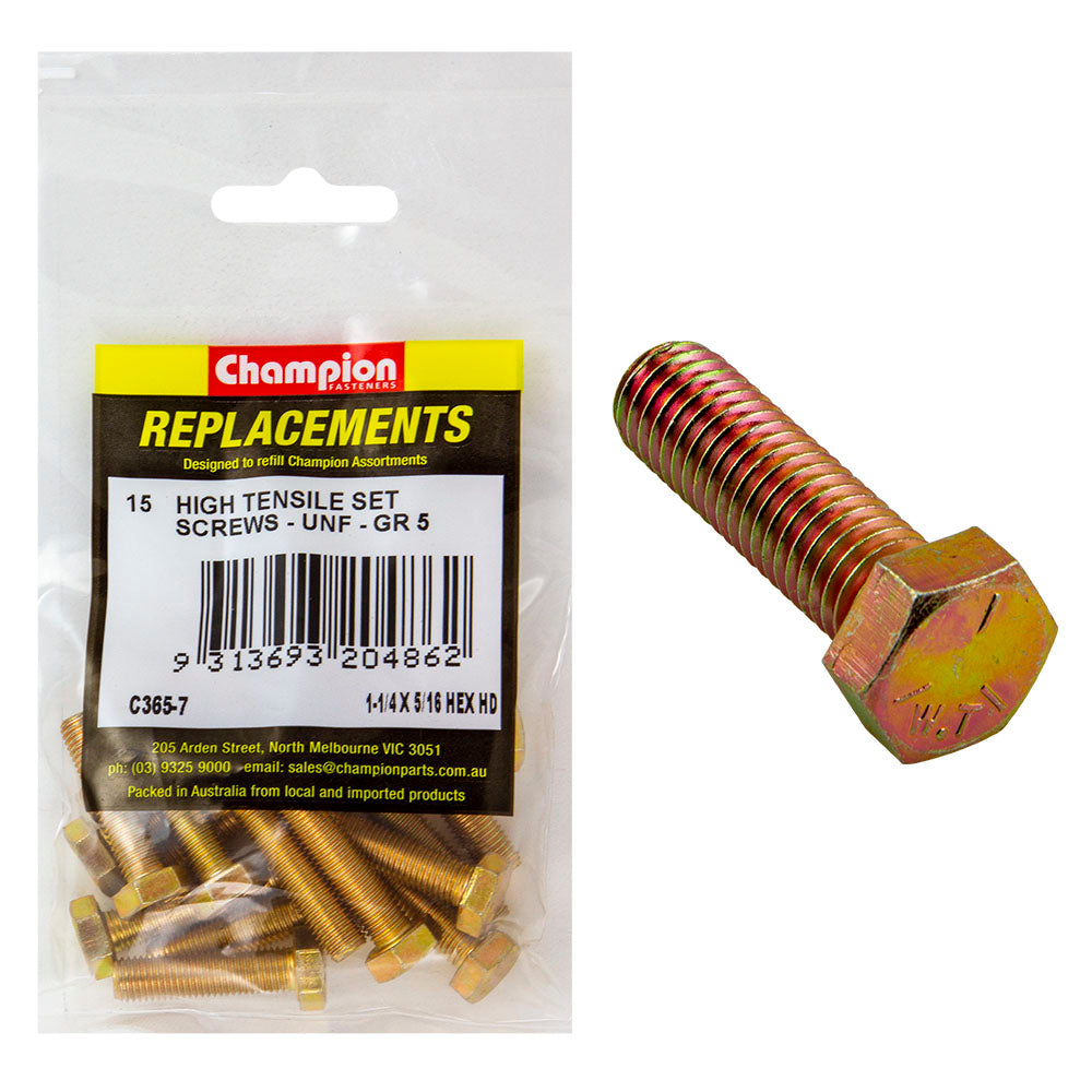 Champion 5/16In X 1-1/4In Unf Bolt -Gr5 -15Pk