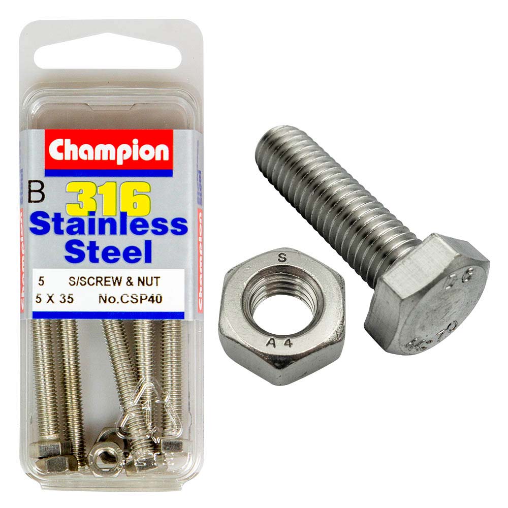 Champion 316/A4 Set Screw & Nut M5 X 35 (B)