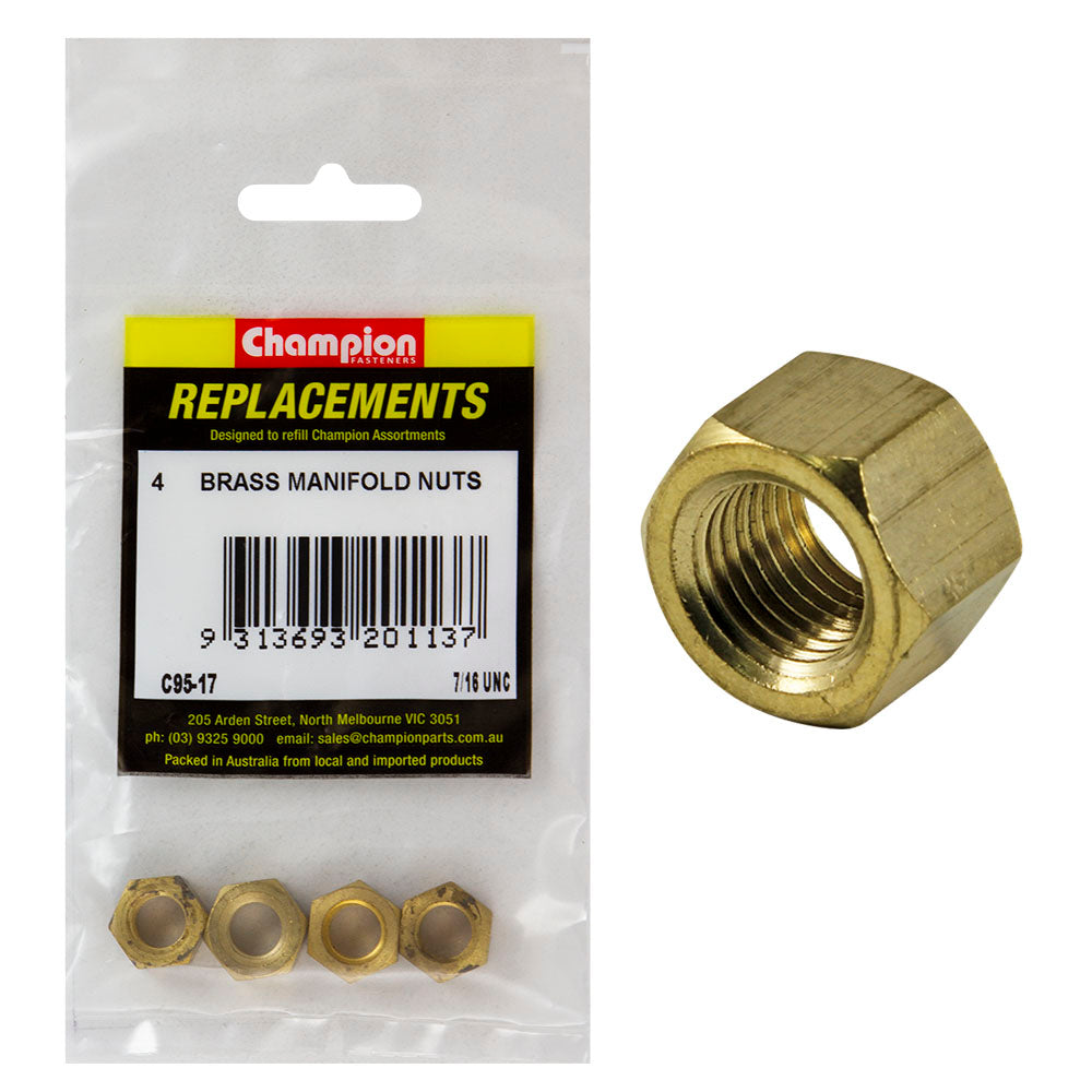 Champion 7/16In Unc Brass Manifold Nut -4Pk