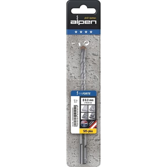 Alpen Series 877 Sds Plus 2 Flute Masonary Drill In Plastic Wallet,L450/400, 24.0