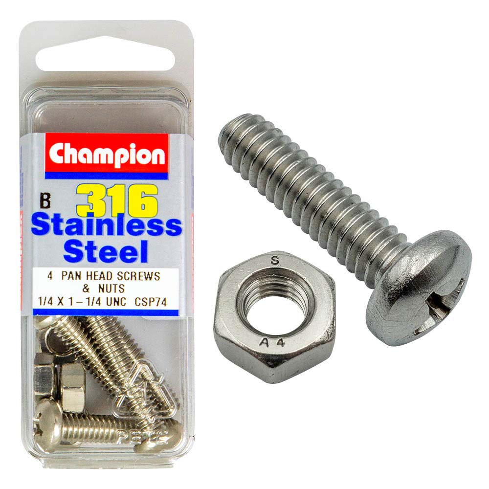 Champion 1/4In X 1-1/4In Unc Pan Hd Set Screw 316/A4 (C)