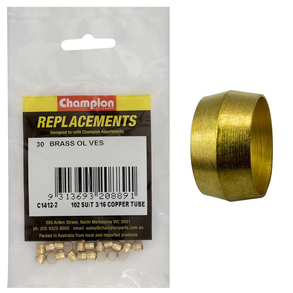 Champion 3/16In Brass Compression Type Olive -30Pk