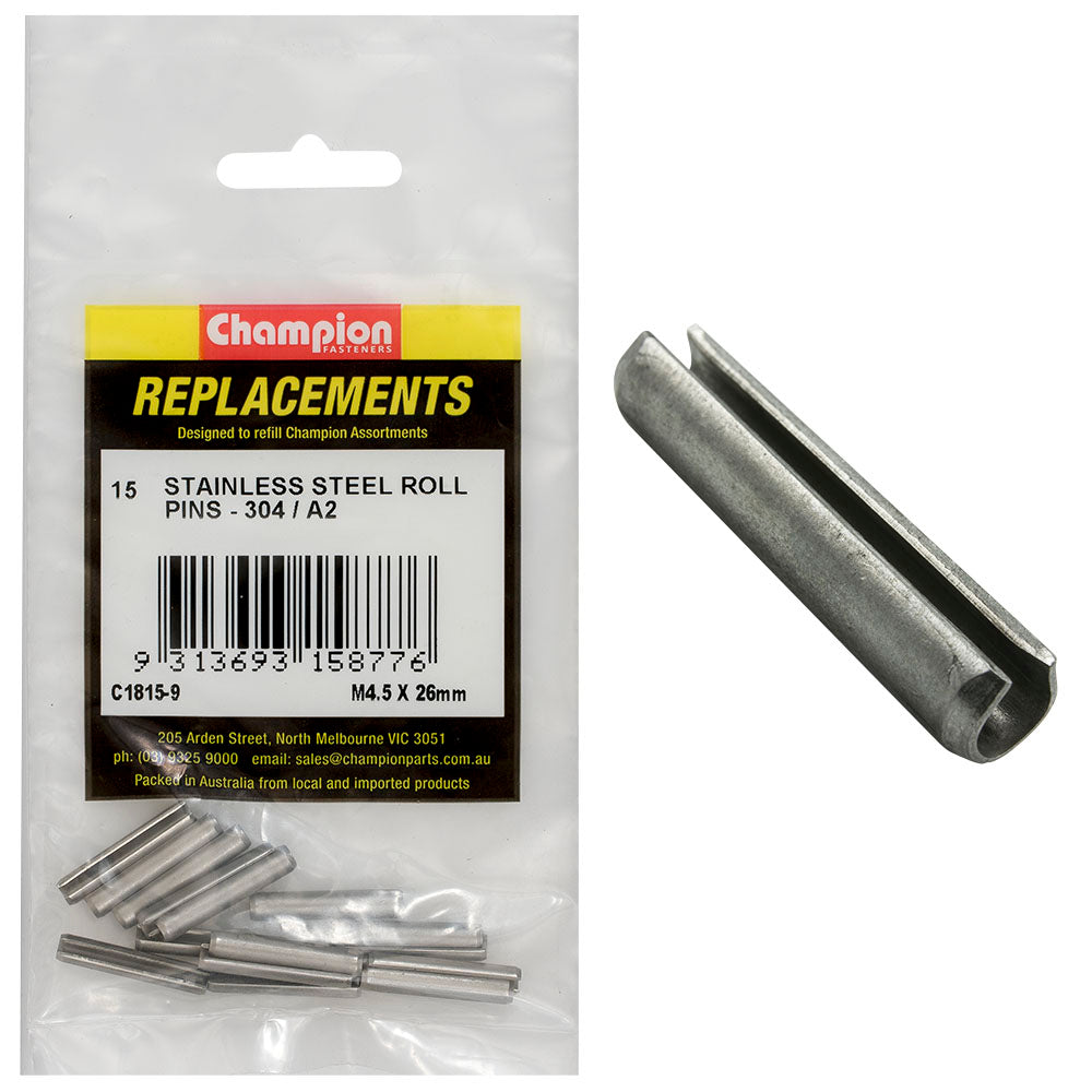 Champion 4.5Mm X 26Mm Stainless Roll Pin 304/A2 -15Pk