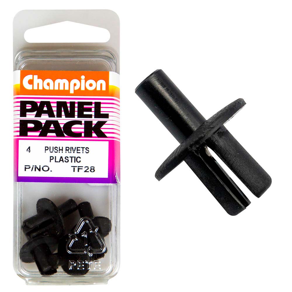 Champion Plastic Push Rivet Black 16Mm Hd X 10.4Mm -4Pk