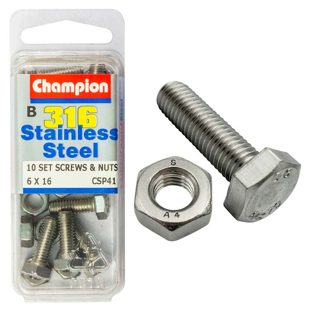 Champion 316/A4 Set Screw & Nut M6 X 16 (B)