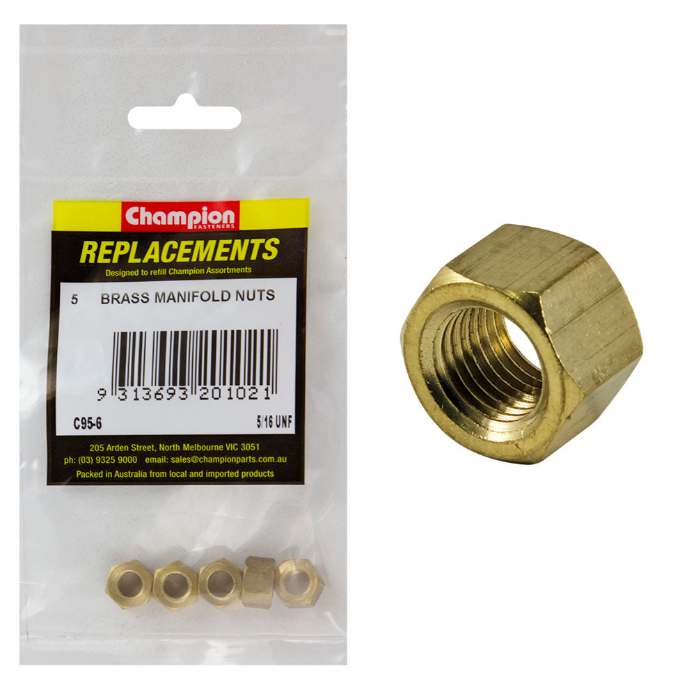 Champion 5/16In Unf Brass Manifold Nut -5Pk