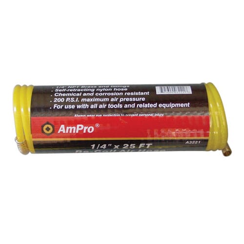 Ampro Recoil Air Hose 1/4" X Yellow 25Ft