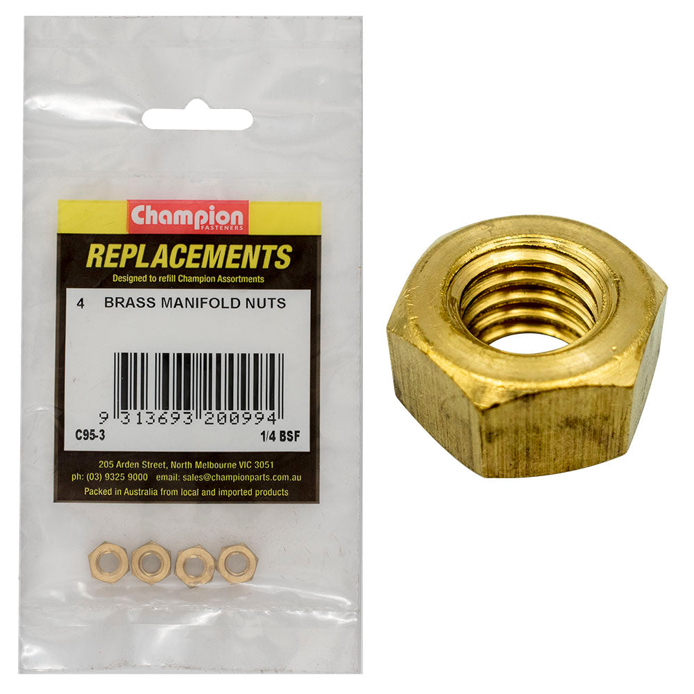 Champion 1/4In Bsf Brass Manifold Nut -4Pk