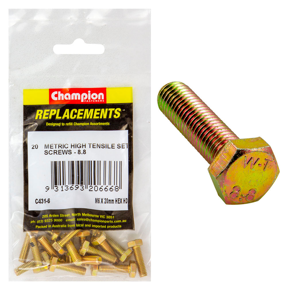 Champion M6 X 20Mm X 1.00 Set Screw -Gr8.8 -20Pk