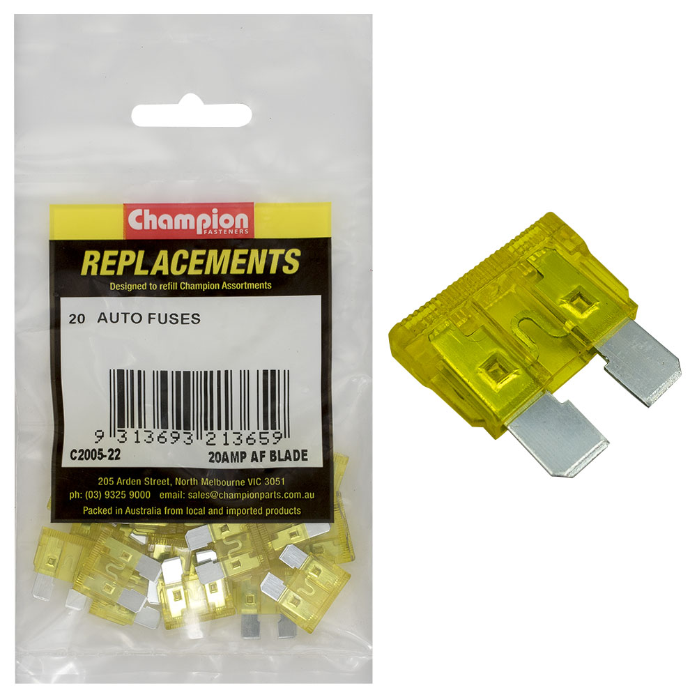 Champion Af 20Amp Standard Blade Fuse (Yellow) -20Pk