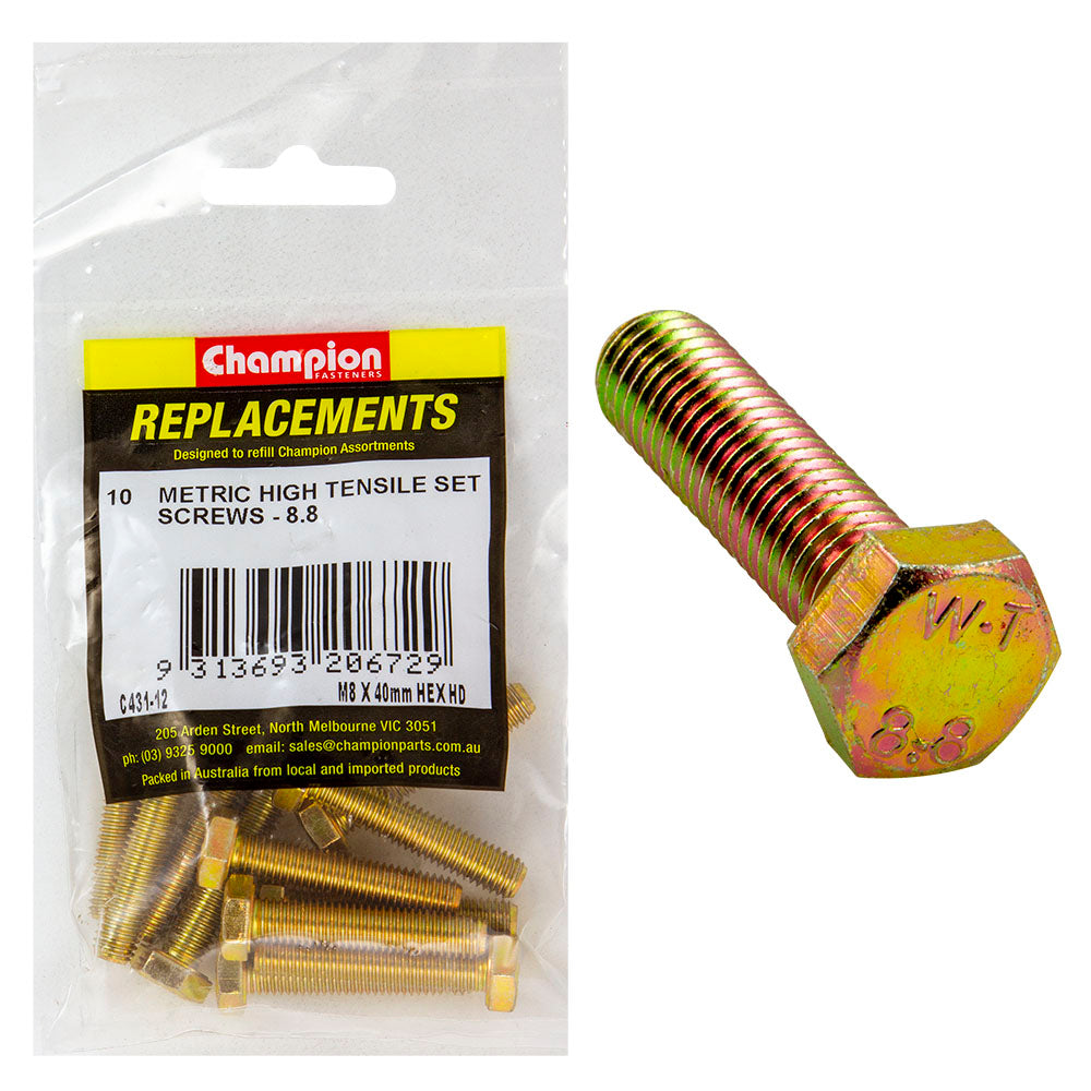 Champion M8 X 40Mm X 1.25 Set Screw -Gr8.8 -10Pk