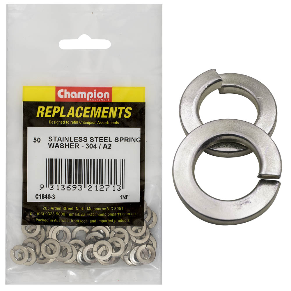 Champion 1/4In Stainless Spring Washer 304/A2 -50Pk