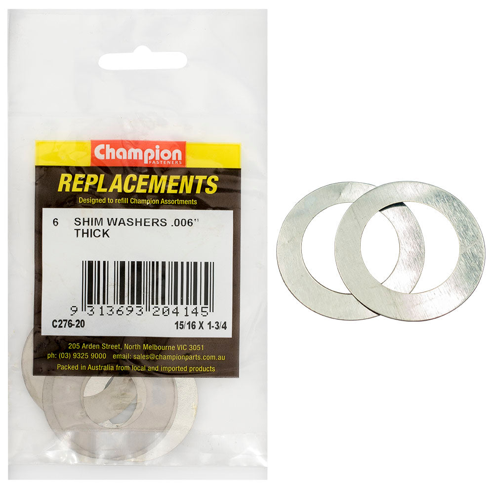 Champion 15/16In X 1-3/4In X 0.006In Shim Washer -6Pk