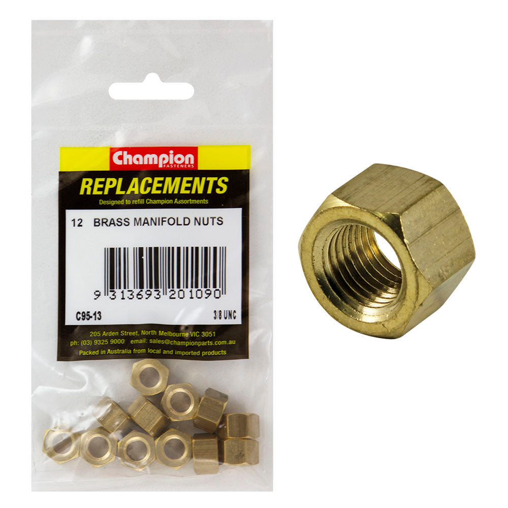 Champion 3/8In Unc Brass Manifold Nut -12Pk