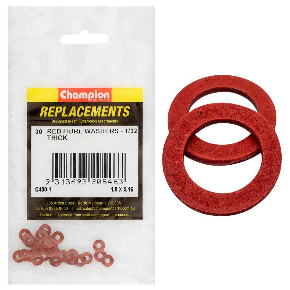 Champion 1/8In X 5/16In X 1/32In Red Fibre Washer -30Pk