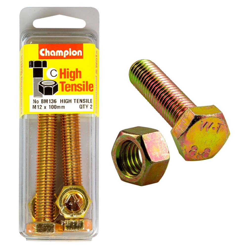 Champion M12 X 100 Set Screw & Nut (C) - Gr8.8