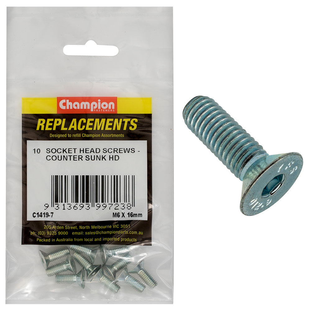 Champion M6 X 16Mm C/Sunk Socket Head Cap Screw -10Pk