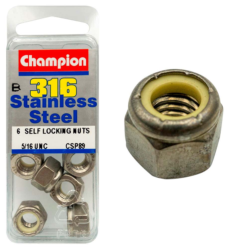 Champion 5/16In Unc Hex Nyloc Nut 316/A4 (C)