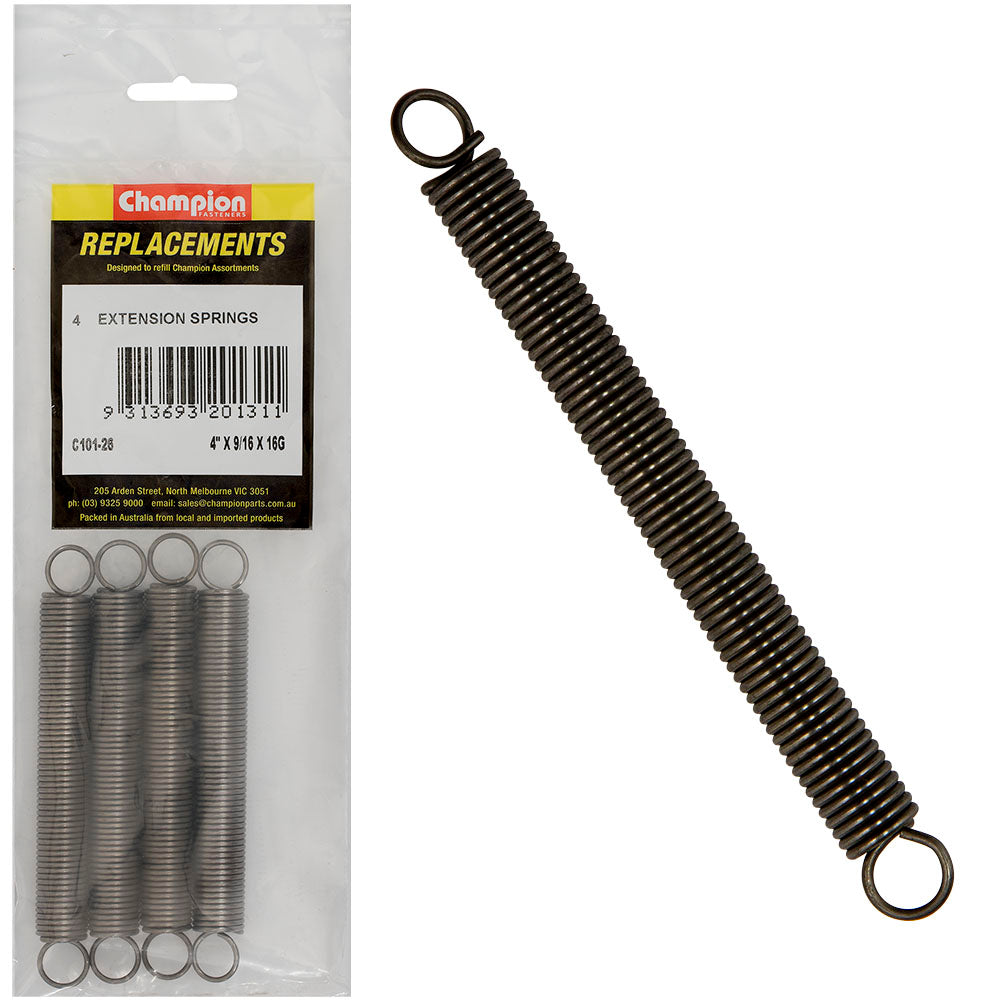 Champion 4In (L) X 9/16In (O.D.) X 16G Extension Spring -4Pk