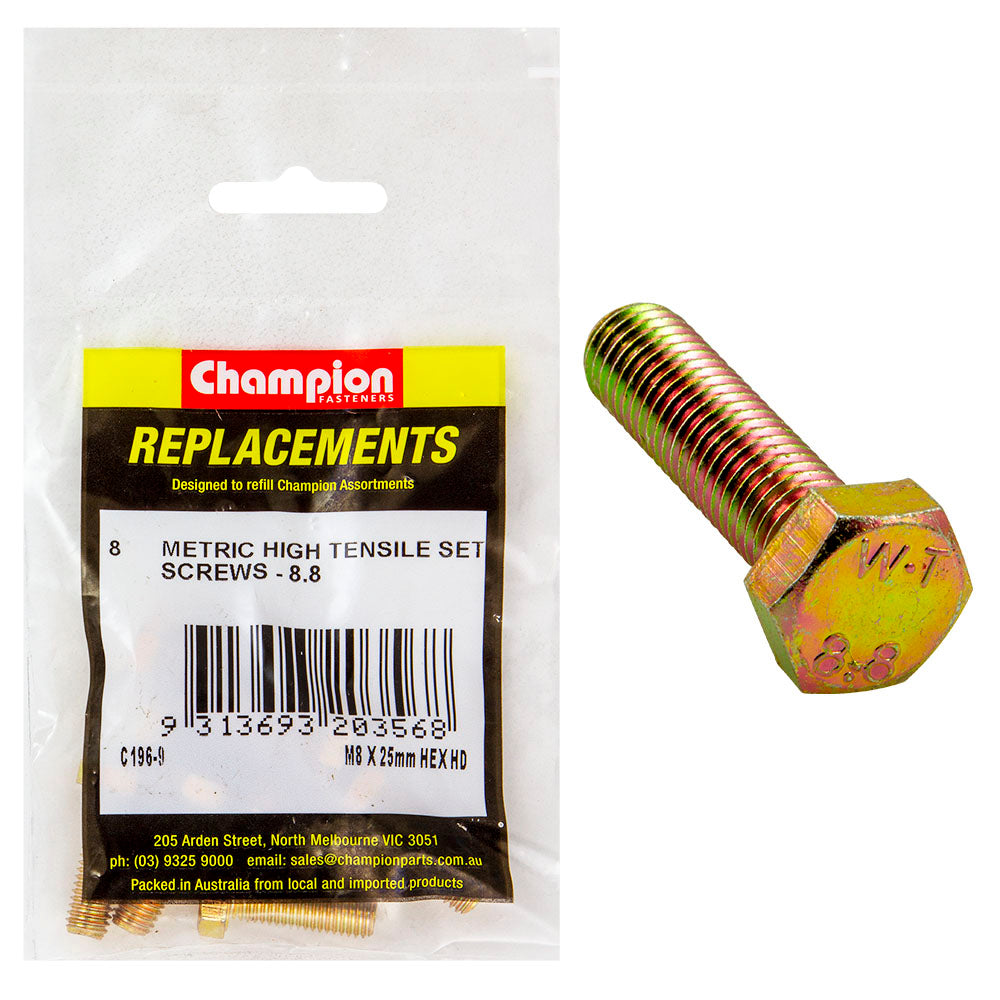 Champion M8 X 25Mm X 1.25 Set Screw -Gr.8.8 -8Pk