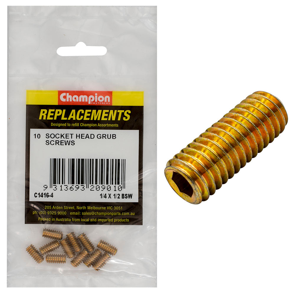 Champion 1/4In X 1/2In Bsw Socket Grub Screw -10Pk