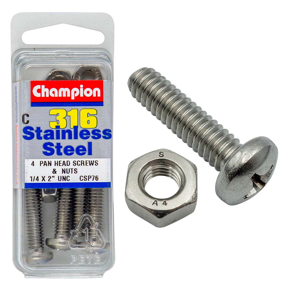 Champion 1/4In X 2In Unc Pan Hd Set Screw 316/A4 (C)