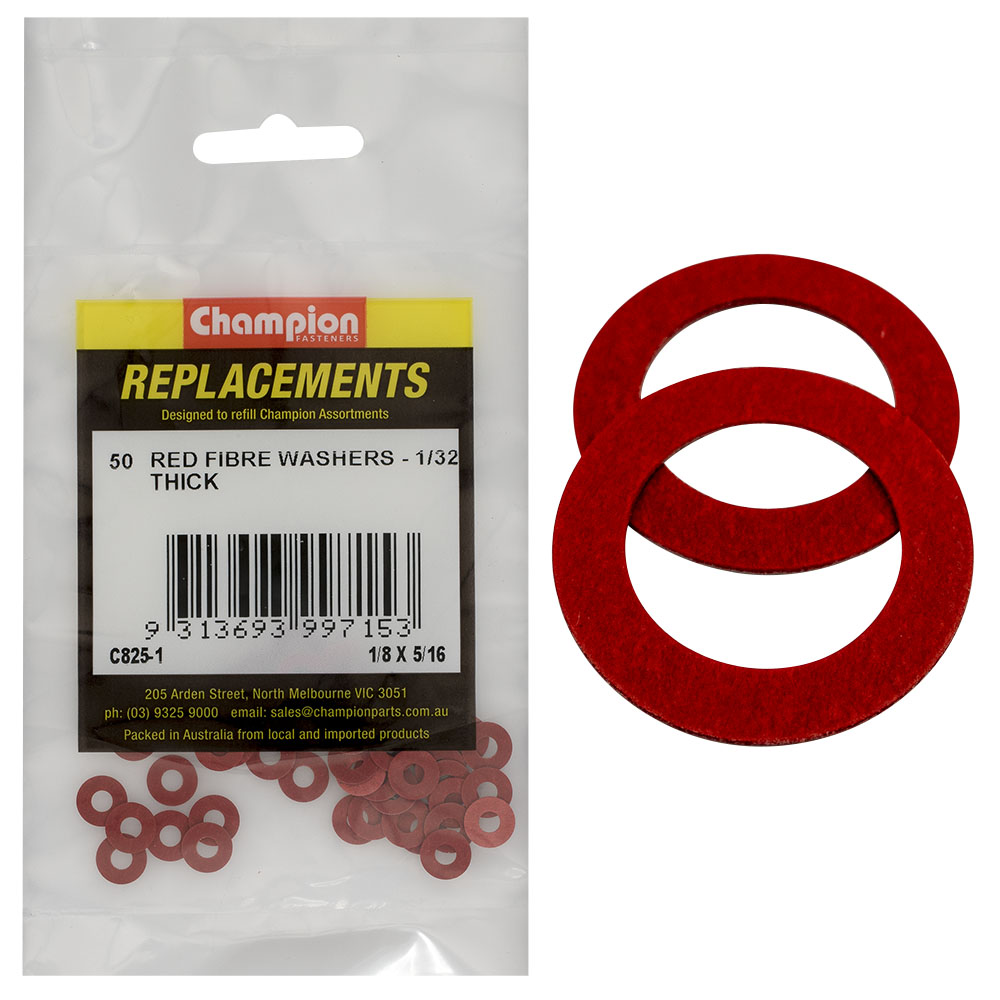 Champion 1/8In X 5/16In X 1/32In Red Fibre Washer -50Pk