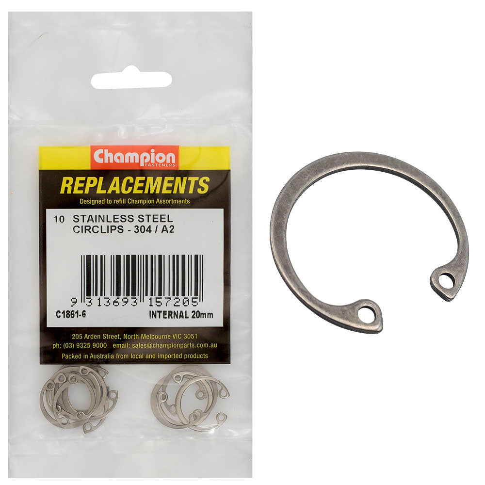 Champion 20Mm Stainless Internal Circlip 304/A2 -10Pk