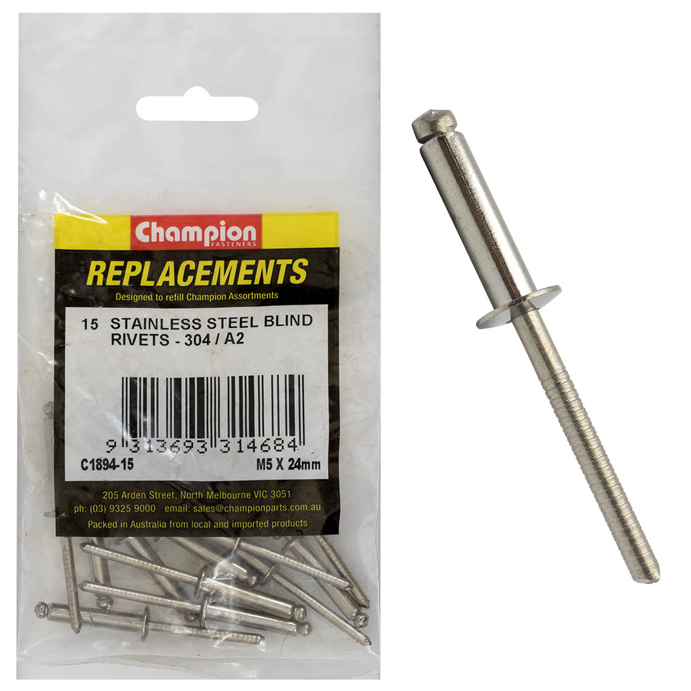 Champion 5.0Mm X 24Mm Blind Rivet -304/A2 -25Pk