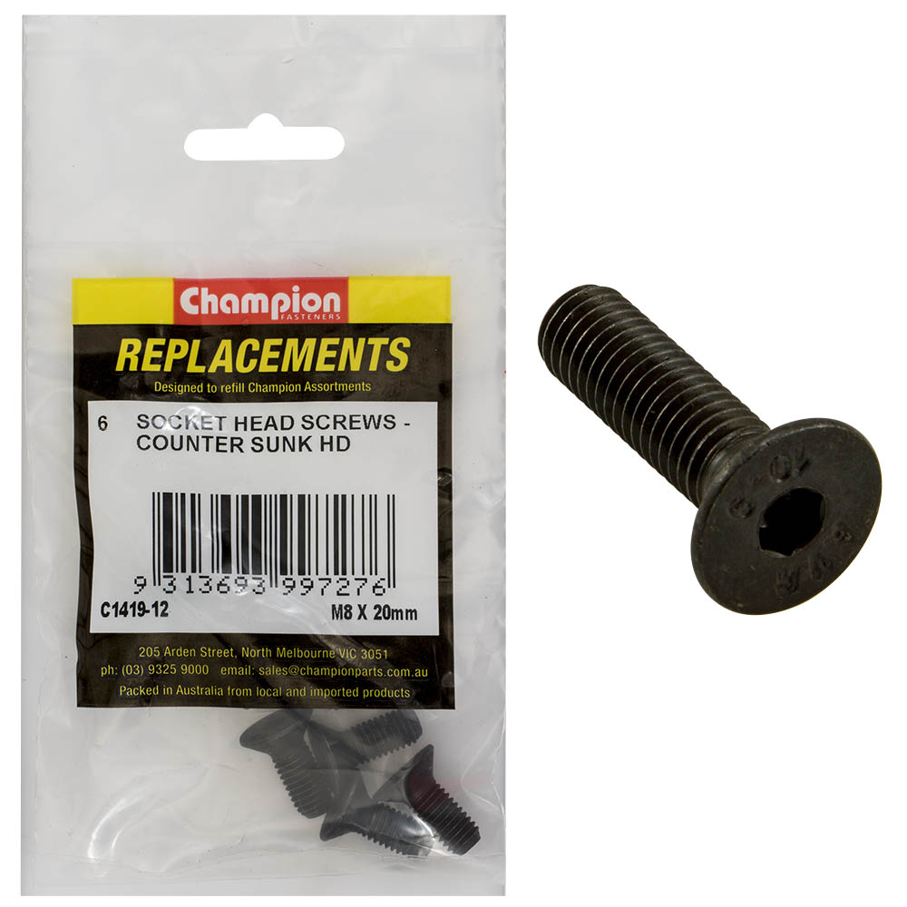 Champion M8 X 20Mm C/Sunk Socket Head Cap Screw -6Pk