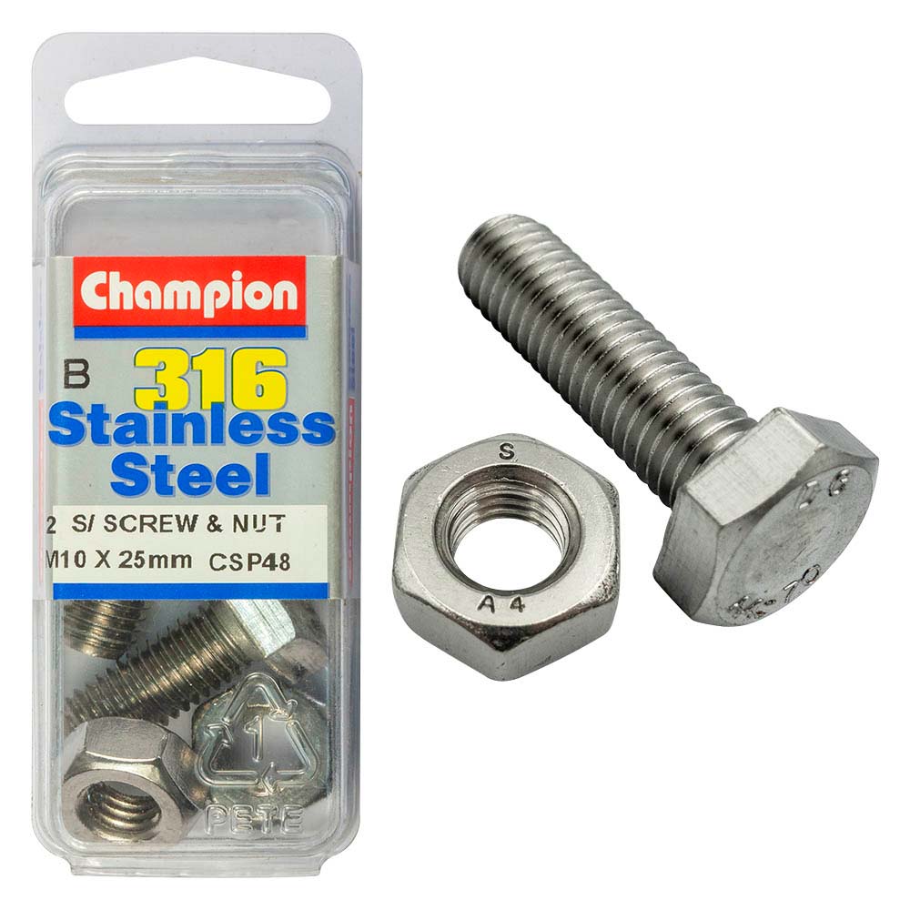 Champion 316/A4 Set Screw & Nut M10 X 25 (B)