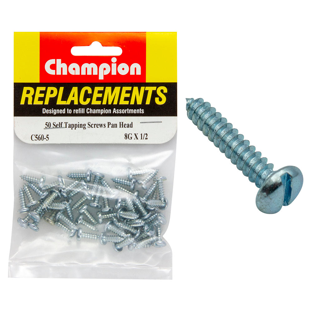 Champion 8G X 1/2In S/Tapping Screw Pan Head Slotted -50Pk