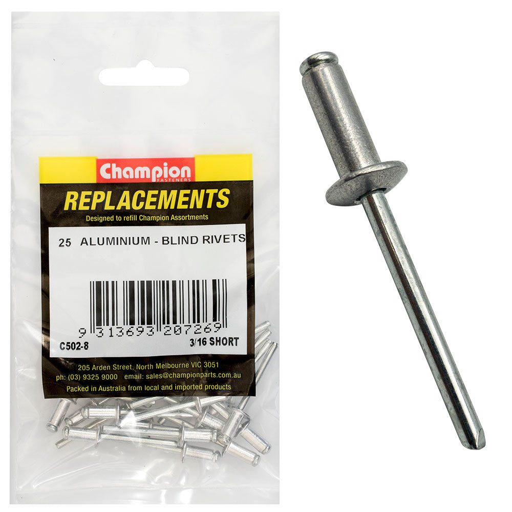 Champion 3/16In X 0.350In (8.89Mm) Short Blind Rivets -25Pk