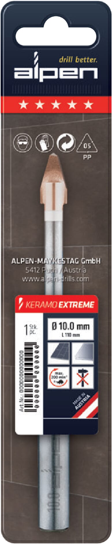 Alpen Series 300 Keramo Extreme  10.0 For Hard Porcelain Tiles In Plastic Wallet