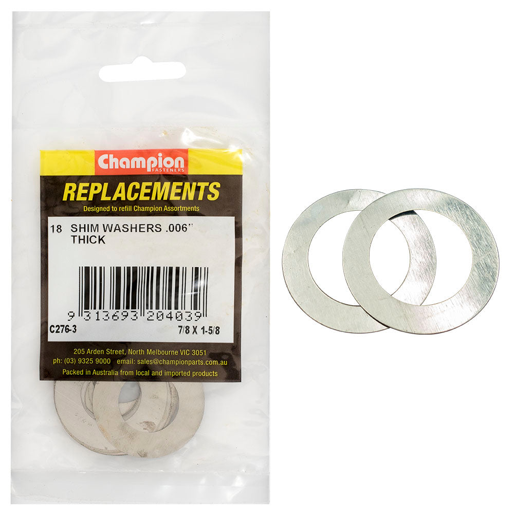 Champion 7/8In X 1-5/8In X 0.006In Shim Washer -18Pk