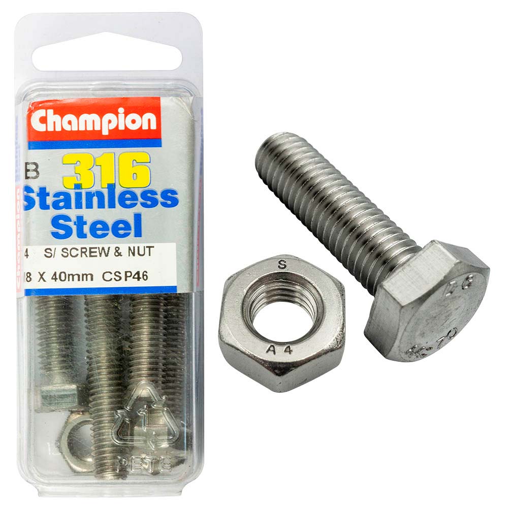 Champion 316/A4 Set Screw & Nut M8 X 40 (B)