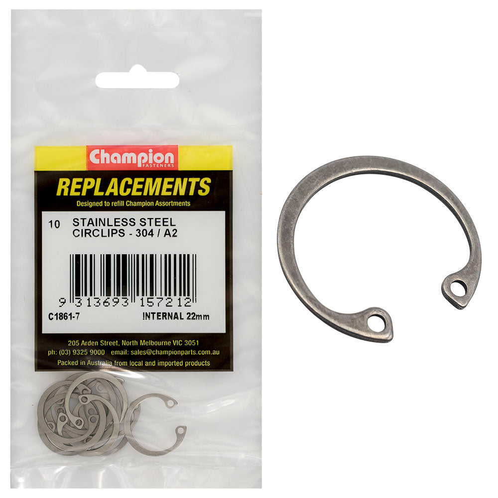 Champion 22Mm Stainless Internal Circlip 304/A2 -10Pk