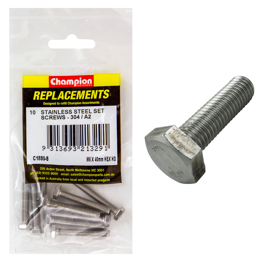 Champion M6 X 40Mm Stainless Set Screw 304/A2 -10Pk