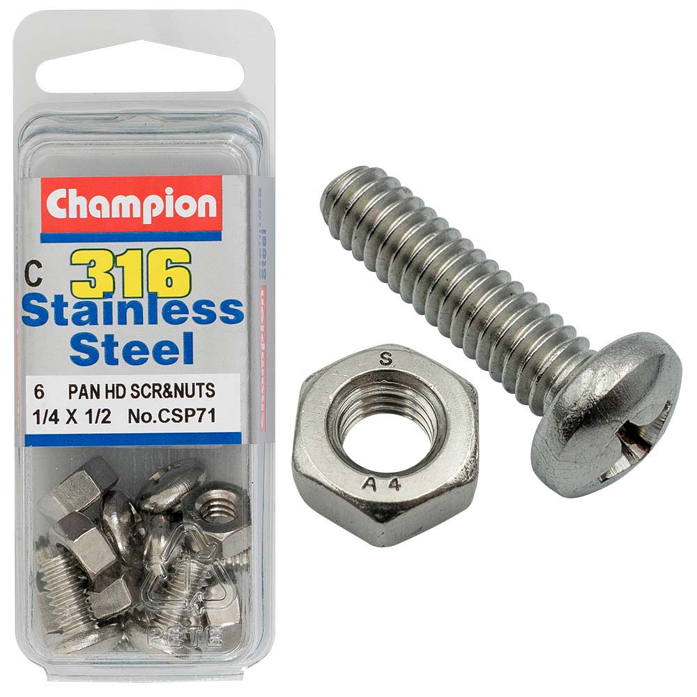 Champion 1/4In X 1/2In Unc Pan Hd Set Screw 316/A4 (C)