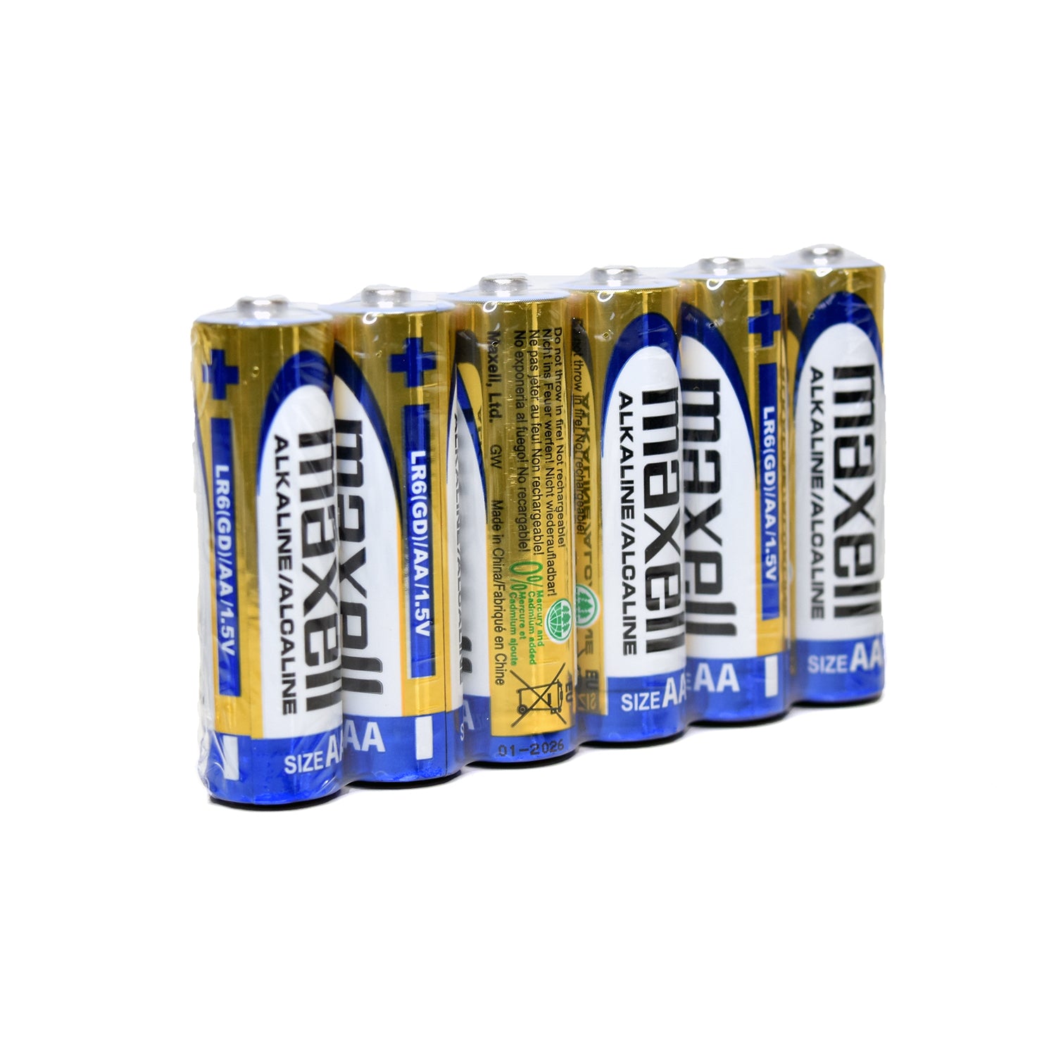 Maxell Alkaline Aa Size Bulk Six  Batteries Pack In Shrink Wrap Packaging