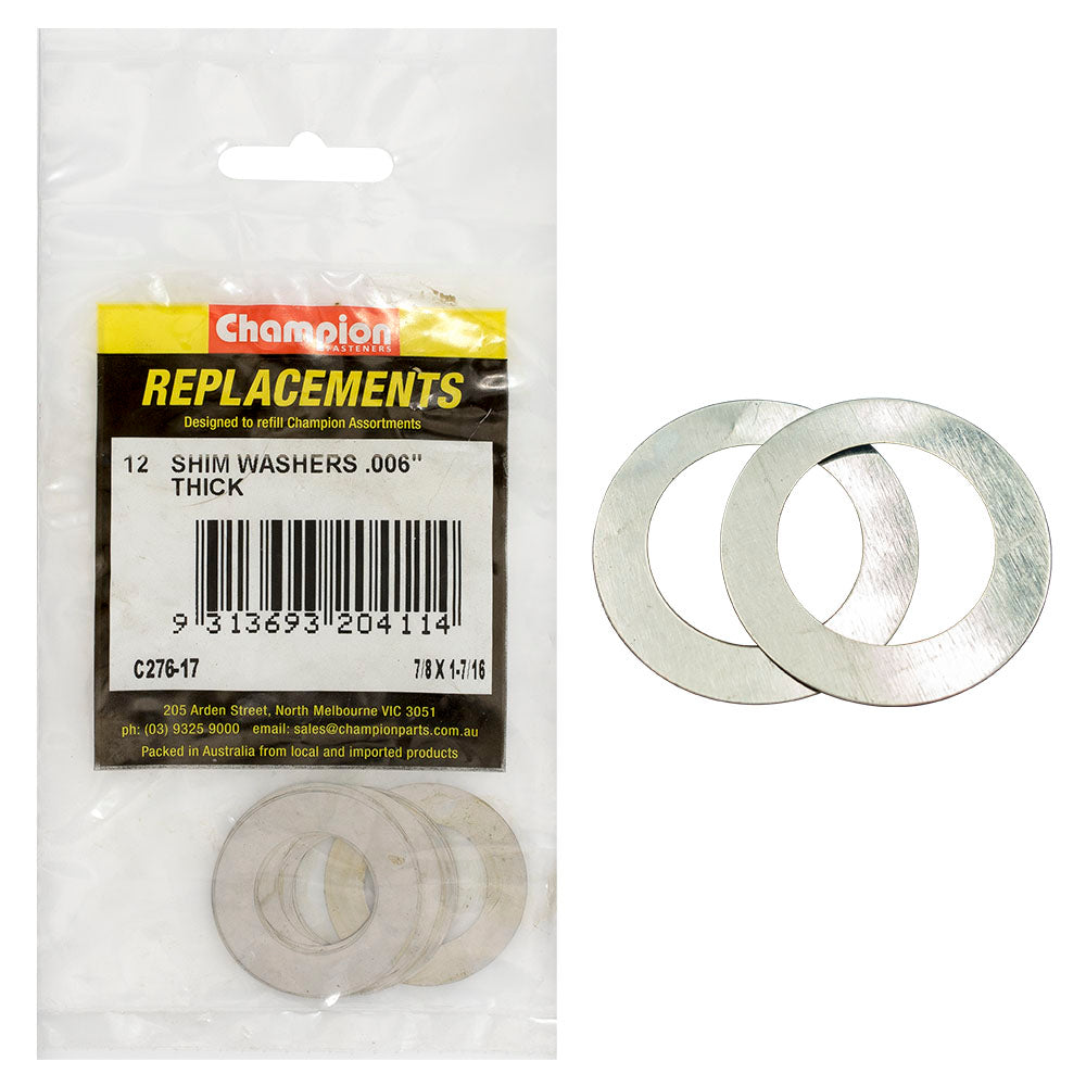 Champion 7/8In X 1-7/16In X 0.006In Shim Washer -12Pk