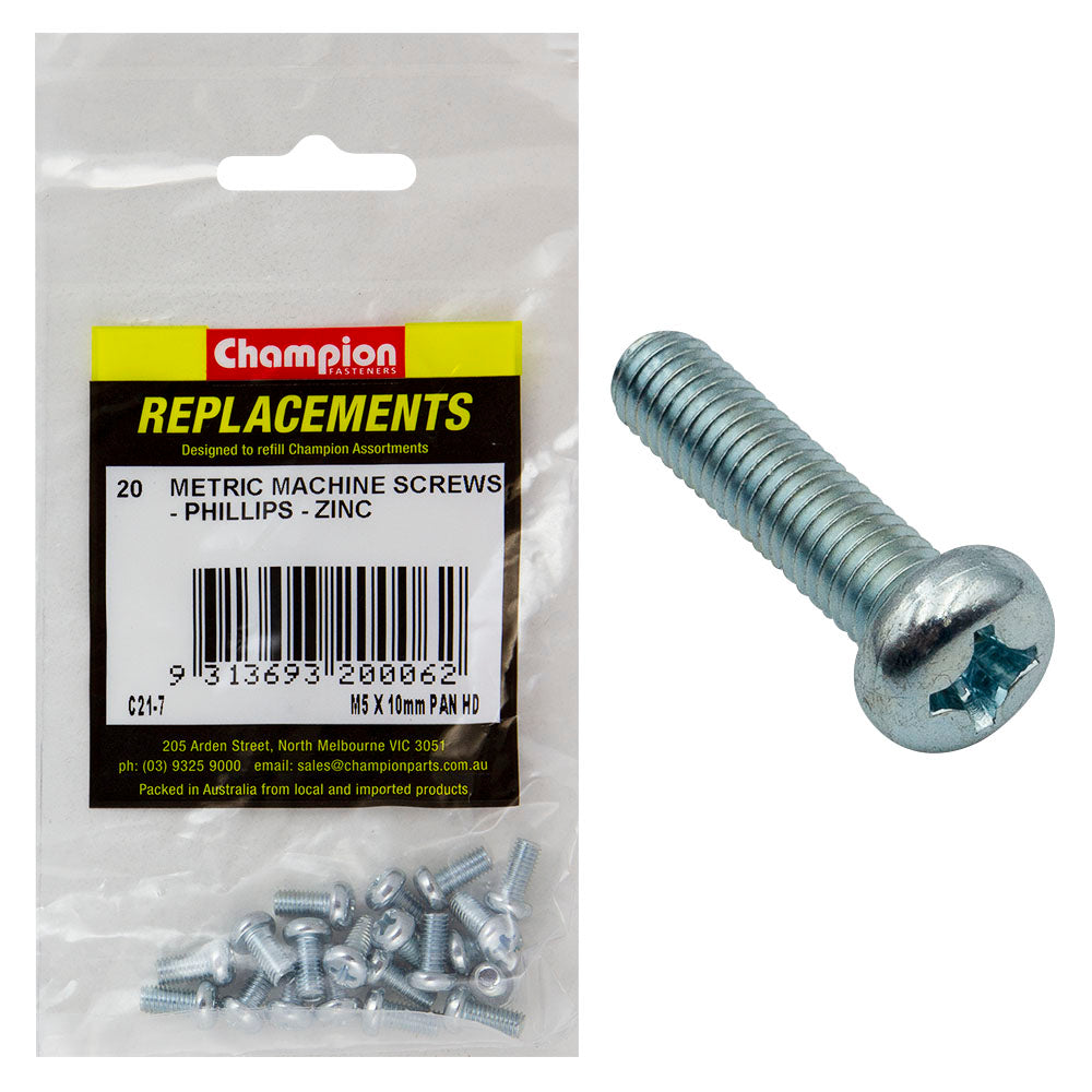 Champion M5 X 10Mm Machine Screw P/H Phillips -20Pk