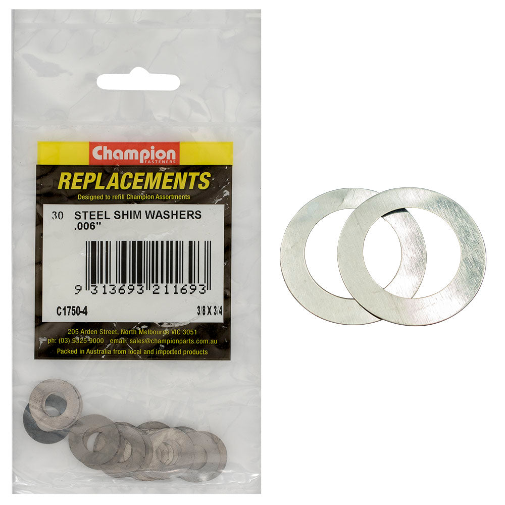 Champion 3/8In X 3/4In X .006In Shim Washer -30Pk