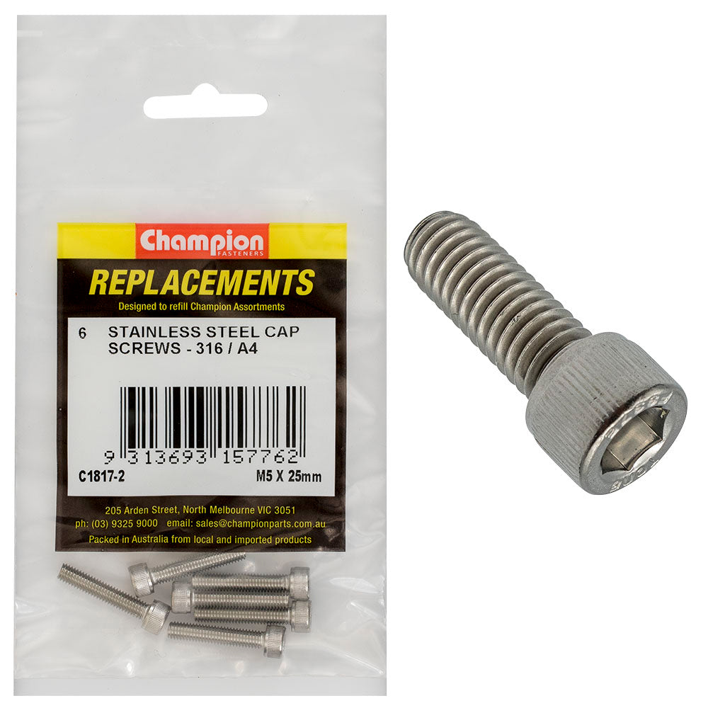 Champion M5 X 25Mm Socket Cap Screw 316/A4 -6Pk