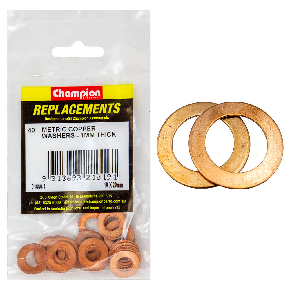 Champion M10 X 20Mm X 1.0Mm Copper Washer -40Pk