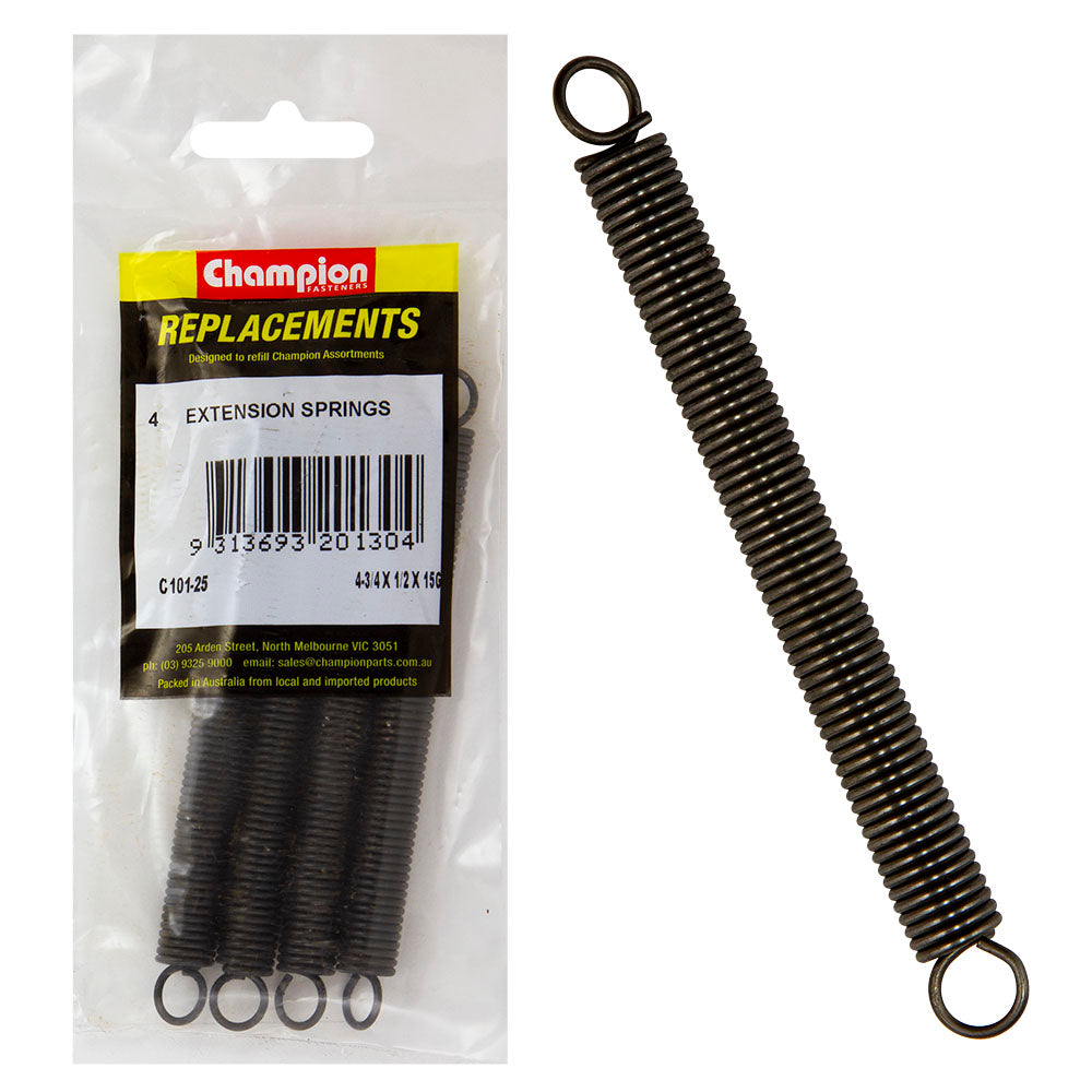 Champion 4-3/4 (L) X 1/2In (O.D) X 15G Extension Spring -4Pk