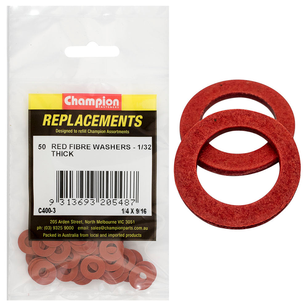 Champion 1/4In X 9/16In X 1/32In Red Fibre Washer -50Pk